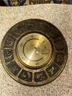 Brass Zodiac Barometer Wall Plaque - Gold Tone